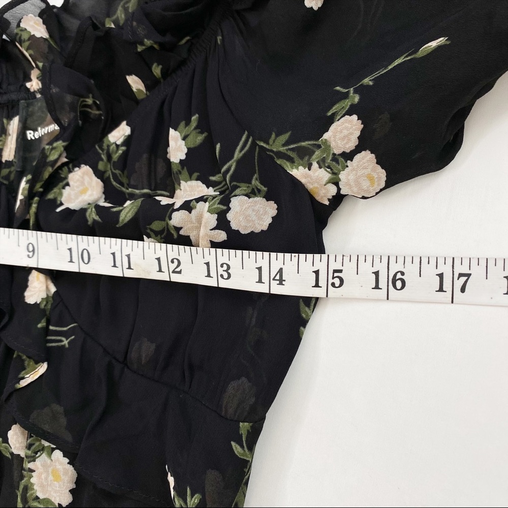 Reformation Inez Black Floral Off the Shoulder Midi Dress in Contessa Size 4 - Picture 9 of 10